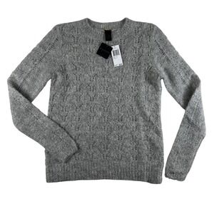 Magaschoni Sweater Womens Small Gray Mohair Wool Open Knit Crewneck Pullover
